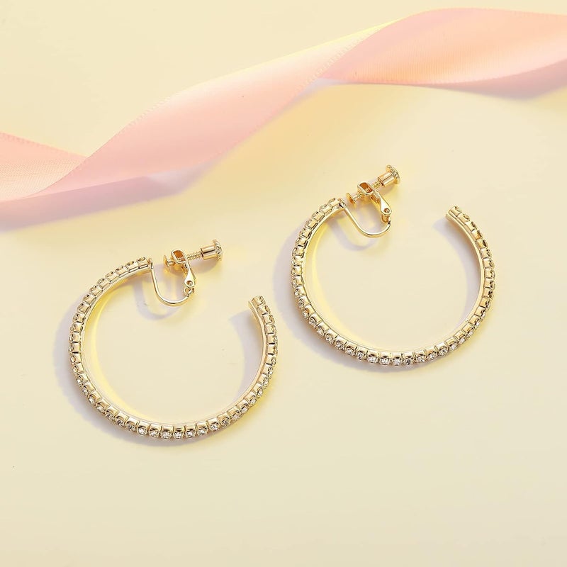 LAXPICOL Fashion Sparkly Austrian Circle Hoop Earrings Clip On Earrings For Women No Piercing Earrrings - Image 5